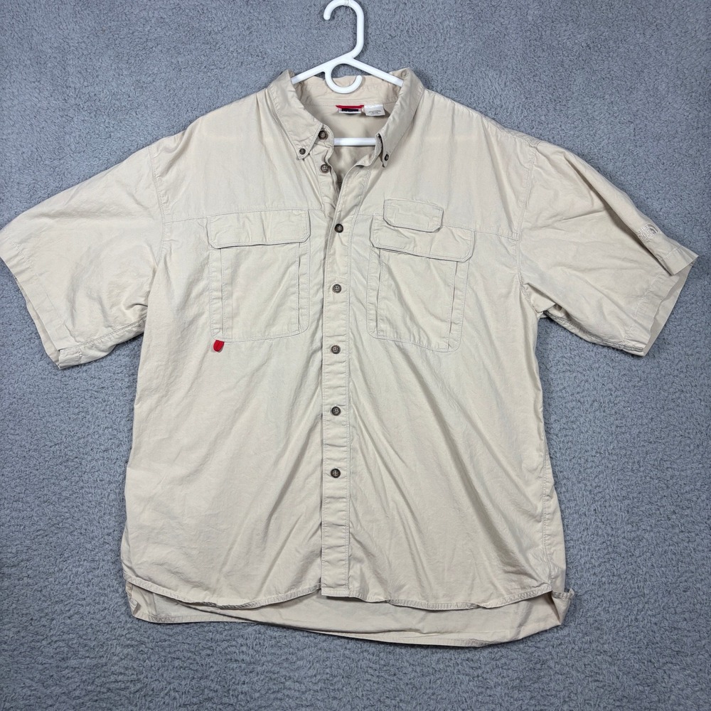 The North Face Shirt Mens XL Beige Short Sleeve Cotton Utility Vented Hiking